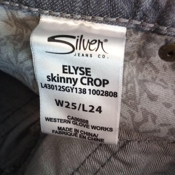 Silver Brand Gray Distressed Elyse Skinny Crop Jeans Waist 25 - Picture 7 of 13